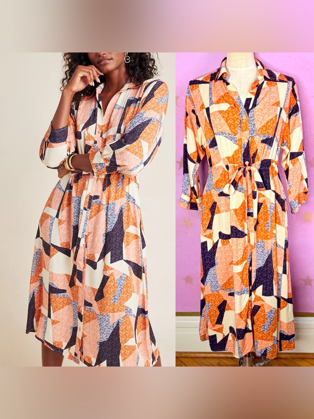 ANTHROPOLOGIE COREY LYNN CALTER Womens XS Abstract Shirtdress Fall Feminine Chic